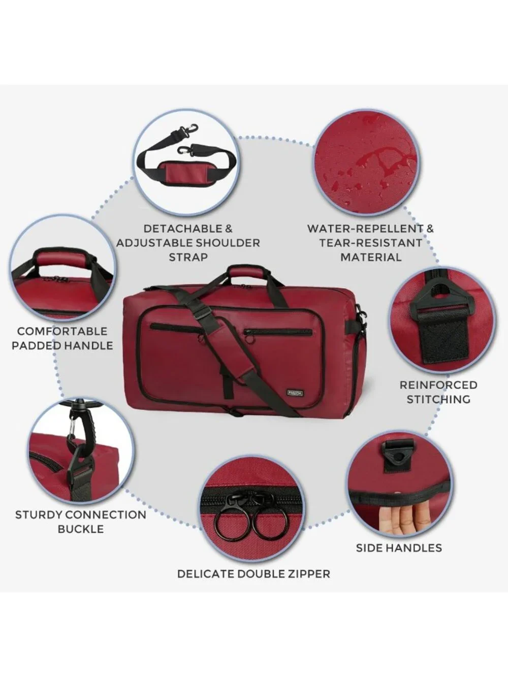 Large 65L Foldable Duffle Bag with Shoe Compartment, Water-Resistant Travel Tote